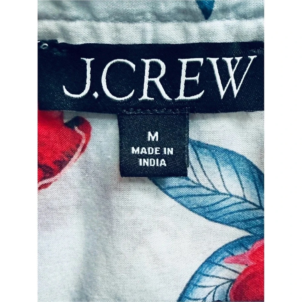 J. CREW Floral Organic Cotton Voile Tie-Neck Maxi Dress Blue Red Resort Boho | M